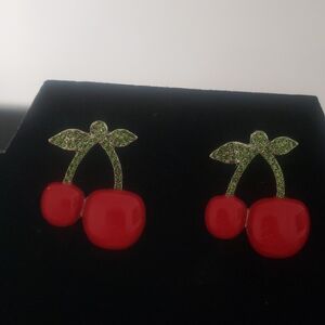 Vibrant Red and Green Cherry Earrings